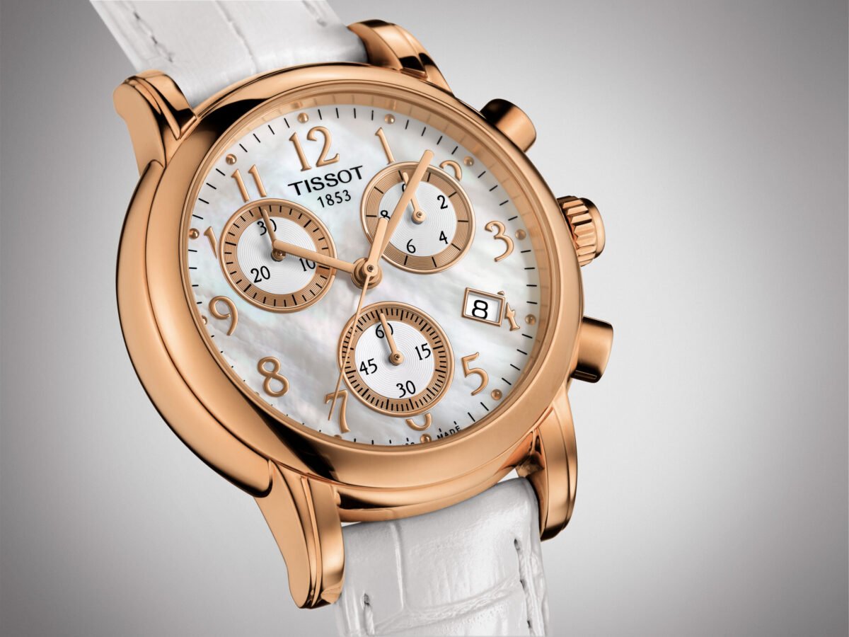 Tissot Dressport Quartz Chronograph 35mm White Mother-of-Pearl Dial open front