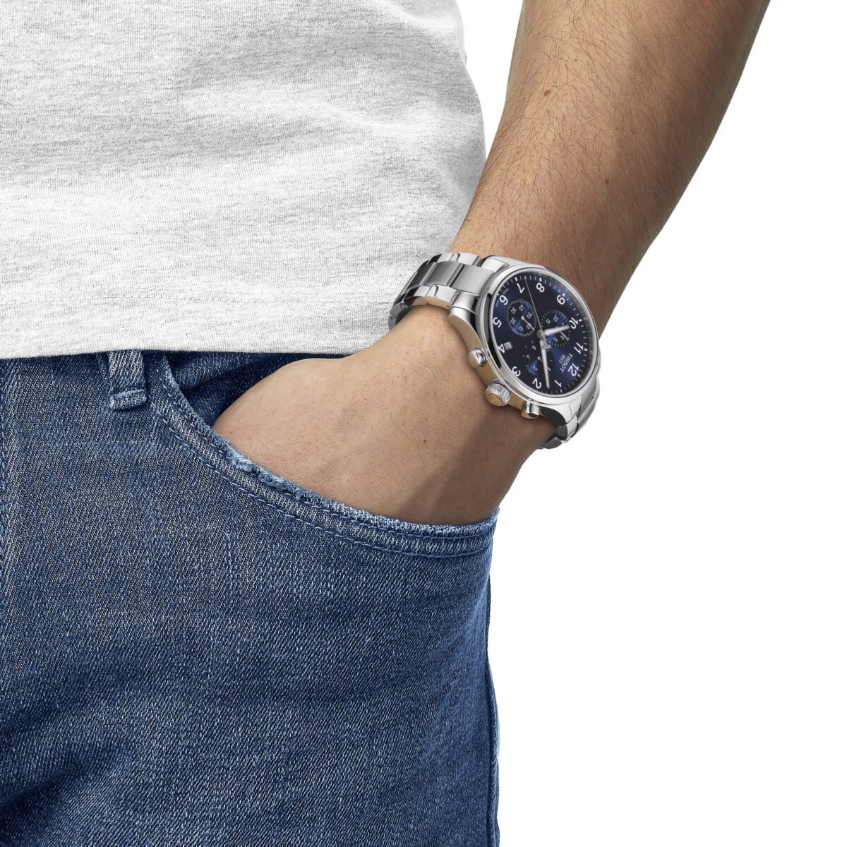 T116.617.11.047.01-1 Tissot Chrono XL Quartz Chronograph 45mm Blue Dial weared