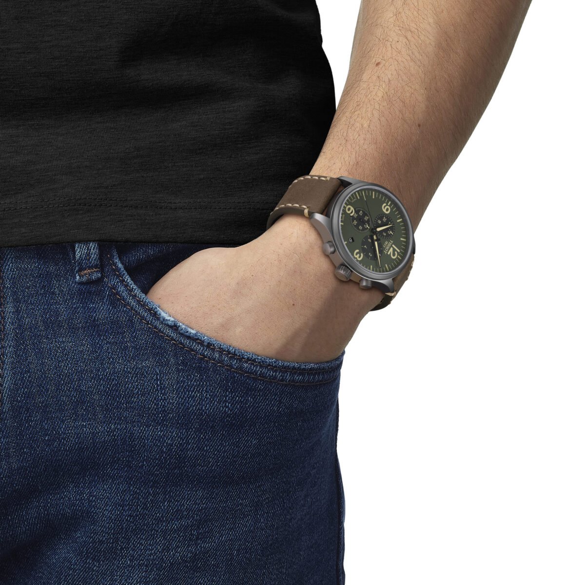 T116.617.36.097.00-1 Tissot Chrono XL Quartz Chronograph 45mm Green Dial weared