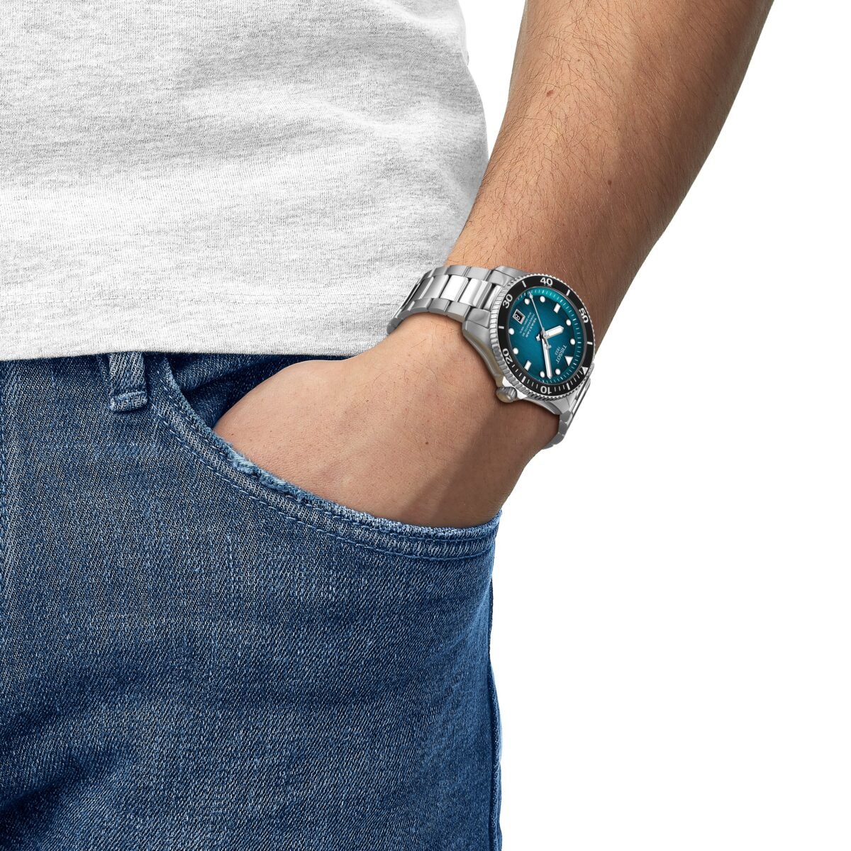 Tissot Seastar Powermatic 80 40mm Turquoise Dial weared