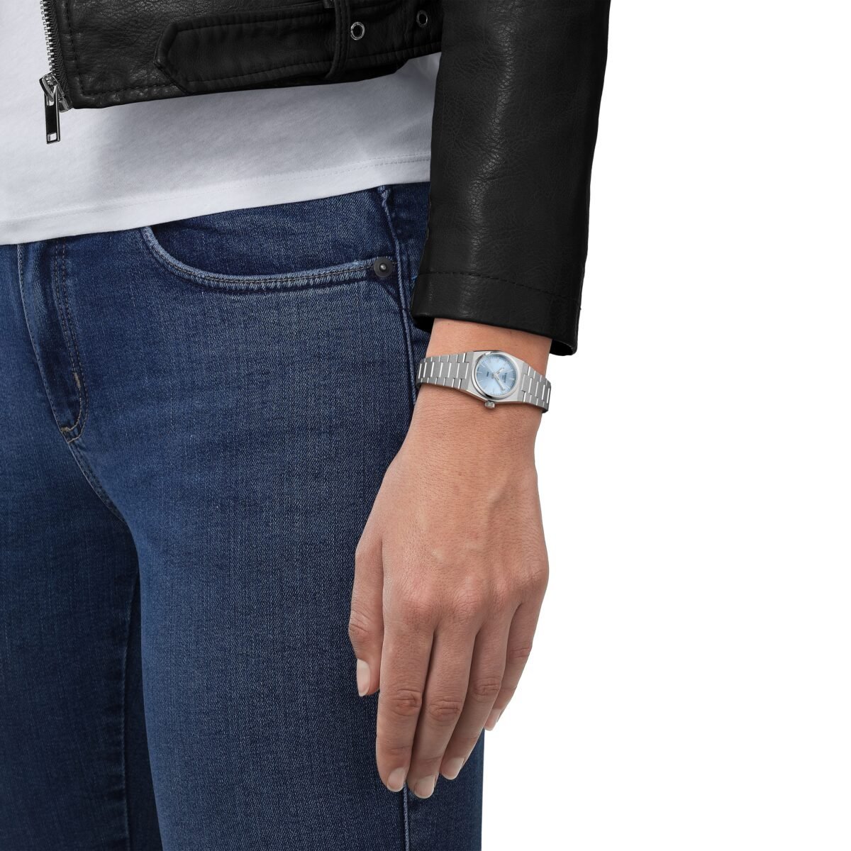 T137.010.11.351.00-3 Tissot PRX 25mm Ice Blue Dial weared