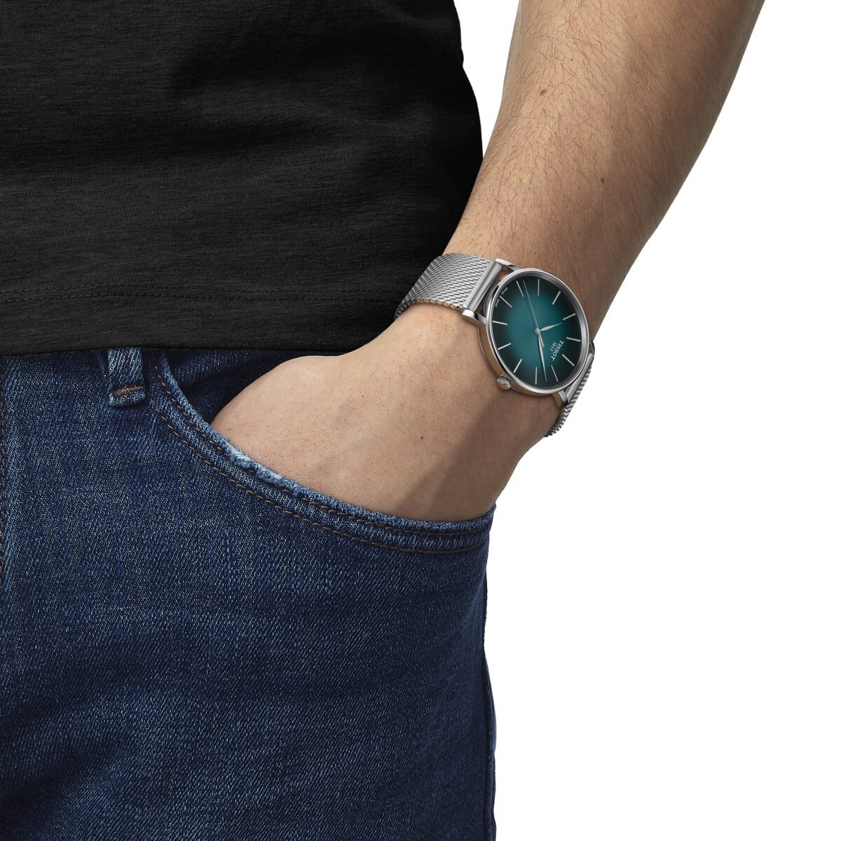 T143.410.11.091.00-3 Tissot Everytime Quartz 40mm Turquoise Dial weared