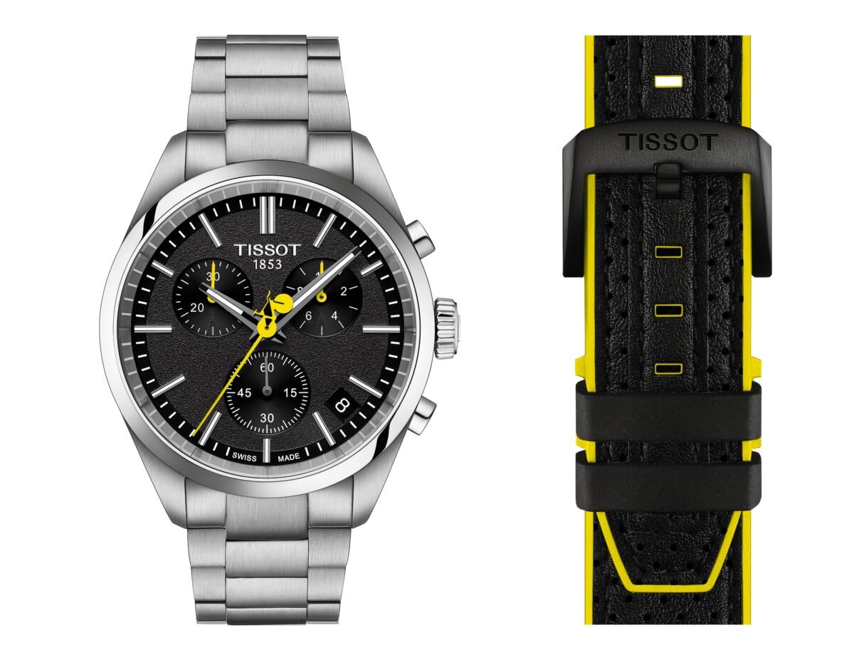 Featured ALT: Tissot PR 100 Tour De France Quartz Chronograph 40mm Black Dial front and strap