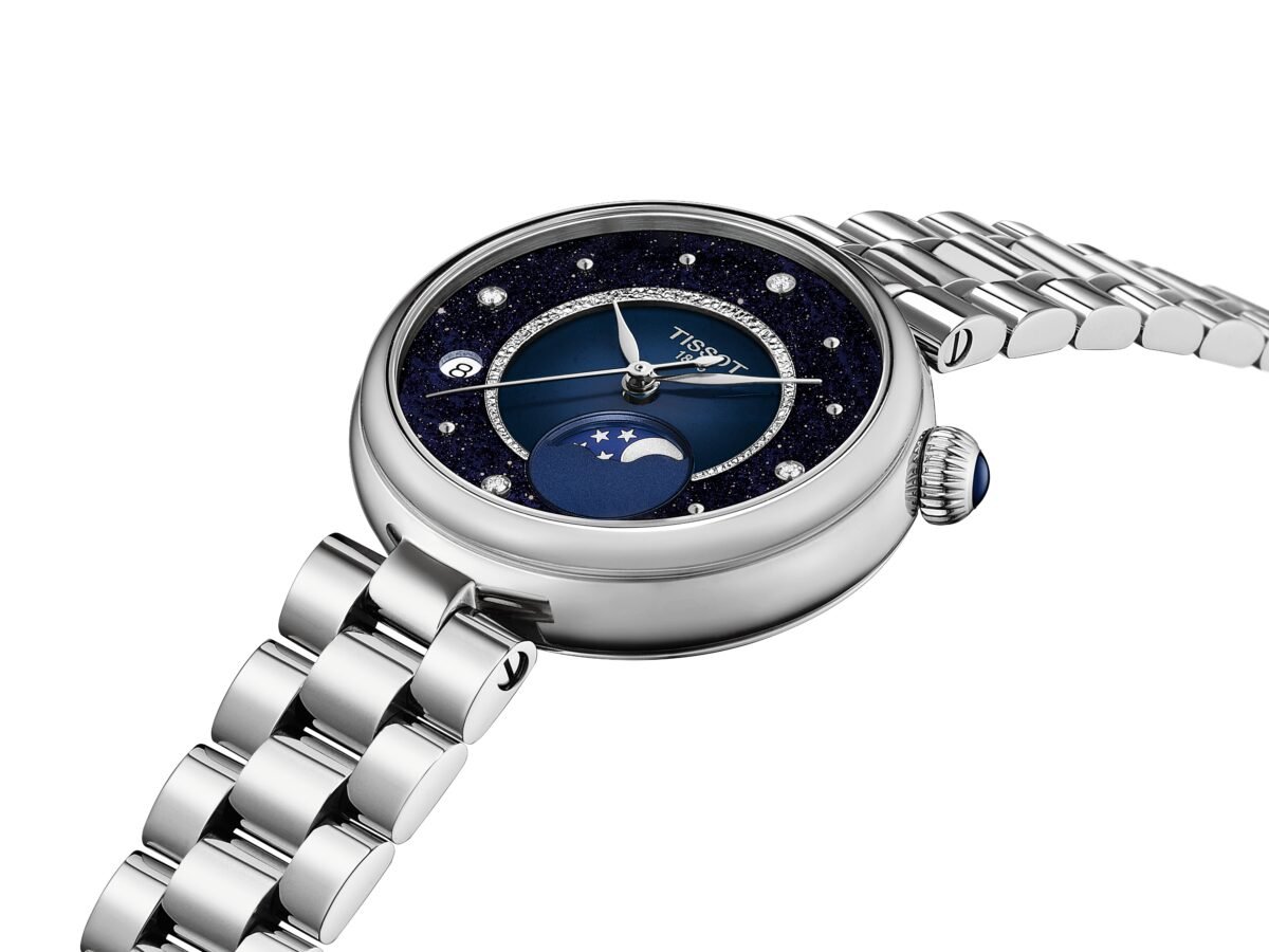 T152.223.11.496.00-1 Tissot Désir Moonphase 29.6mm Blue Dial with Diamonds open top T152.223.11.496.00